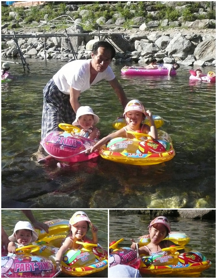 외할아버지와 물놀이 하는 주하와 아?